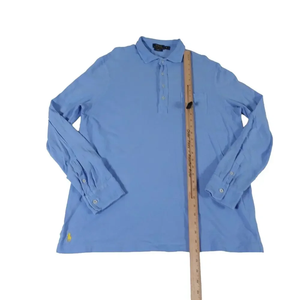 Ralph Lauren Featherweight Mesh Long Sleeve Blue Polo Shirt Men's Large
